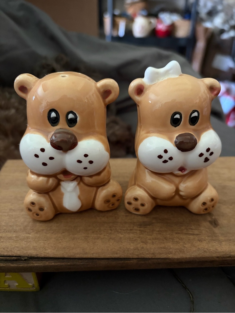 Cute Ceramic Bear Salt & Pepper Shakers - Tan and White